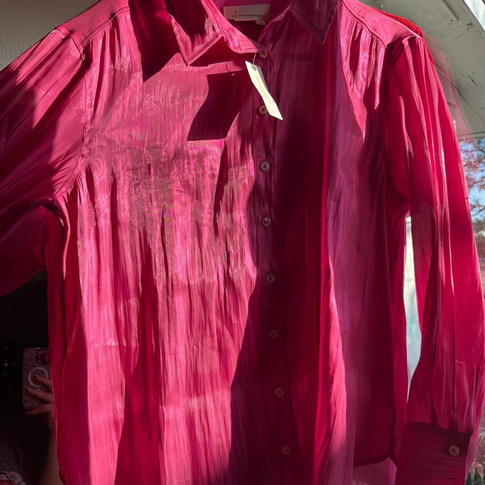 Anthropologie Vibrant Pink Casual Button Down Shirt
